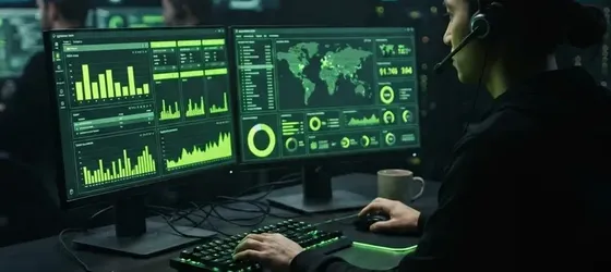 Technician at an IT help desk operations center